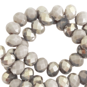 Facet kralen top quality disc 6x4 mm Greige taupe-half champagne pearl shine coating
